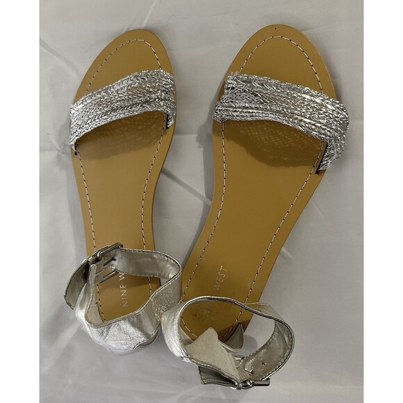 Women’s Silver Nine West Open Toe Closed Back Ankle Wrap Sandals Size 8 - Picture 5 of 7